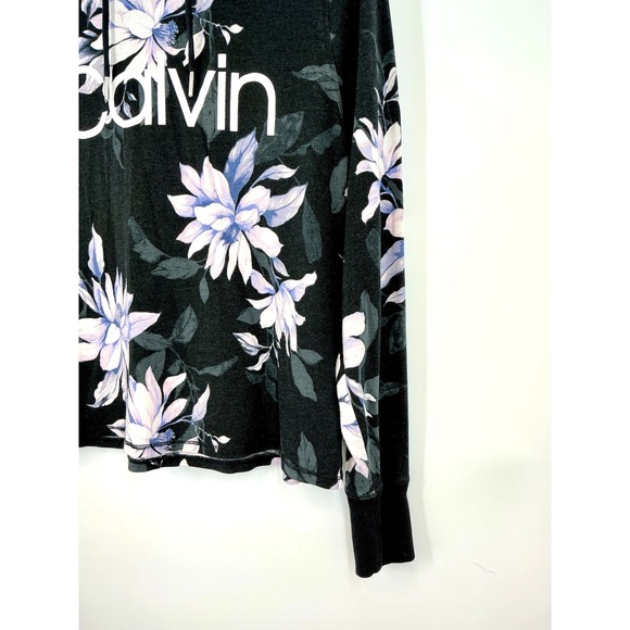 Calvin Klein Floral Hooded Top Size M Black Long Sleeve Lightweight Hoodie Y2K - Picture 5 of 12